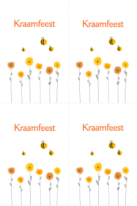 DIY kraamfeest kaartjes met bloemen en vliegende bijtjes