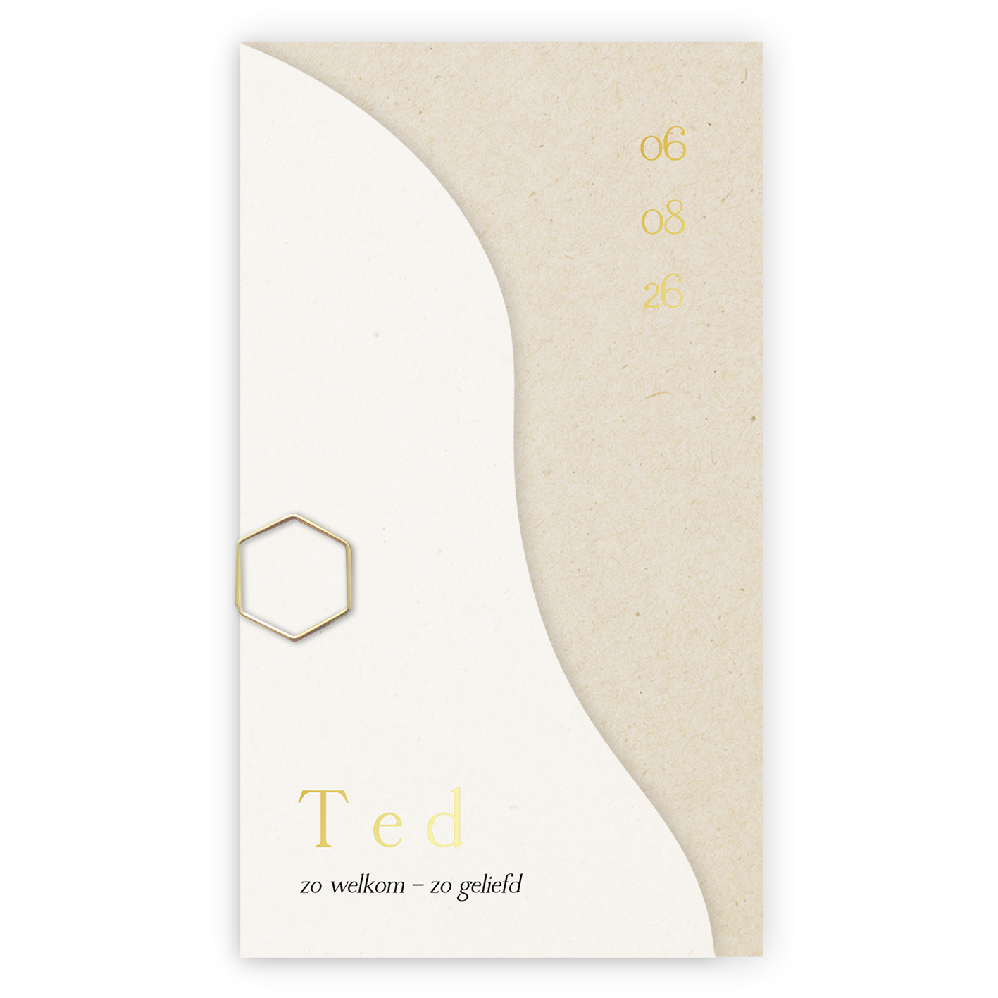 Labelkaartje met een karton-look achtergrond en goudfolie